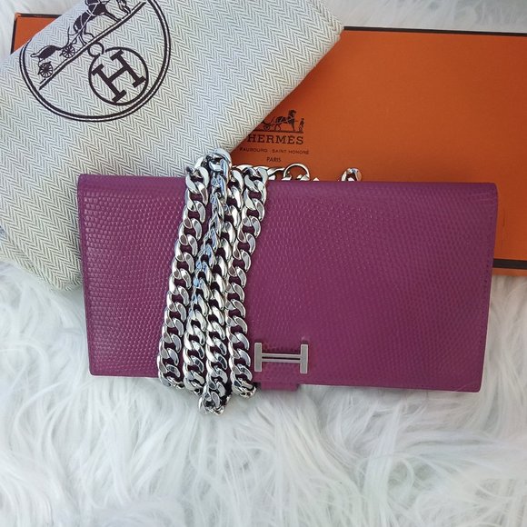 Astounding EUC Hermes LIZARD Bearn Long Wallet Full Inclusion + Bag! Magenta - Picture 15 of 15